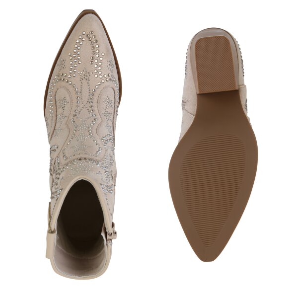 Stiefelparadies Damen Cowboy Boots in Beige Auslauf