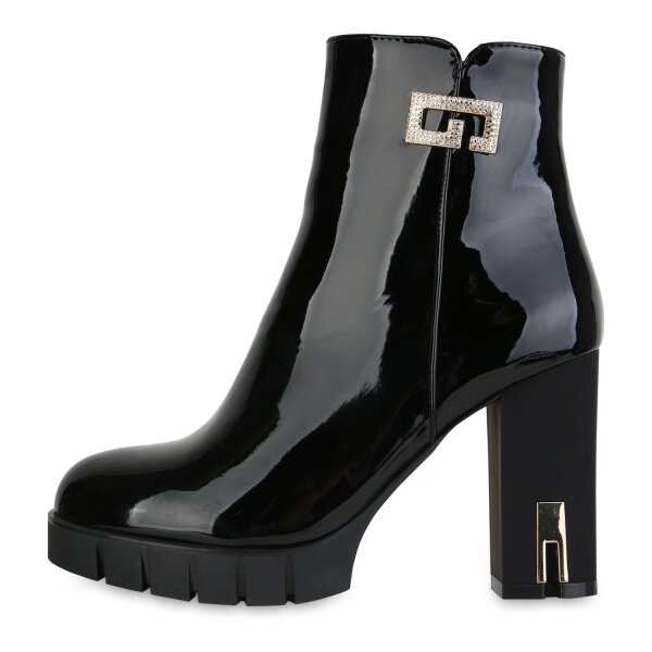 Stiefelparadies Damen Klassische Stiefeletten in Schwarz Lack Rabatt