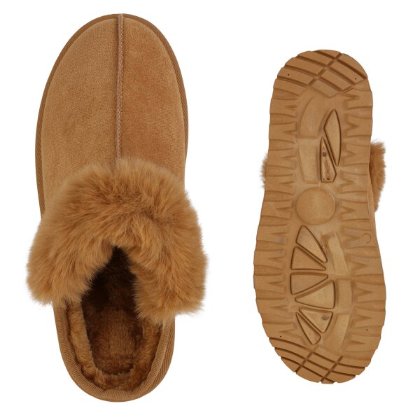 Stiefelparadies Damen Pantoffeln in Hellbraun Günstig kaufen