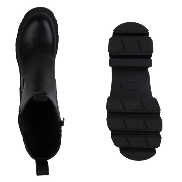 Stiefelparadies Damen Plateau Boots in Schwarz Großer Ausverkauf