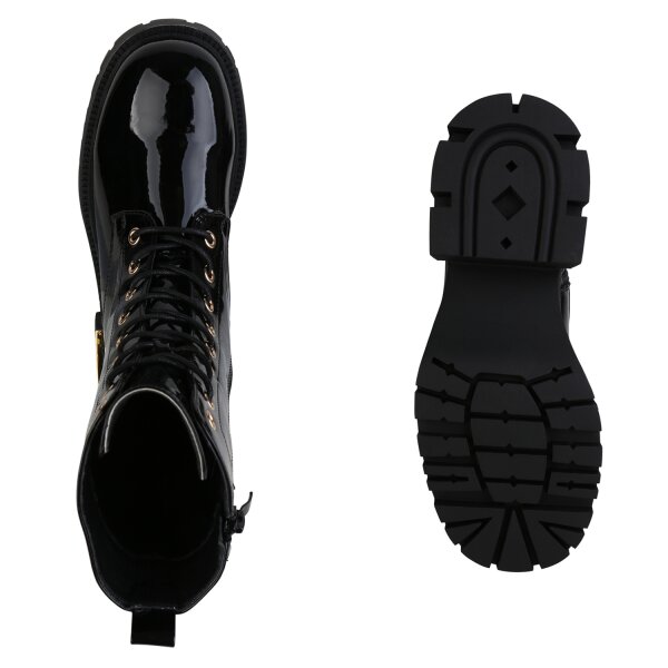 Stiefelparadies Damen Plateau Boots in Schwarz Lack Begrenztes Angebot