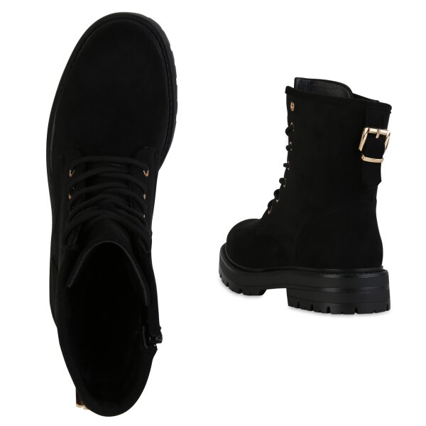 Stiefelparadies Damen Schnürstiefeletten in Schwarz Black Friday