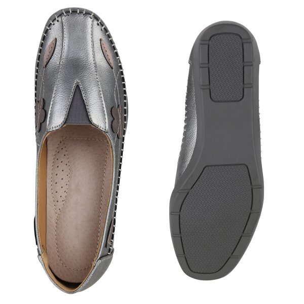 Stiefelparadies Damen Slip Ons in Grau Metallic Osterangebot