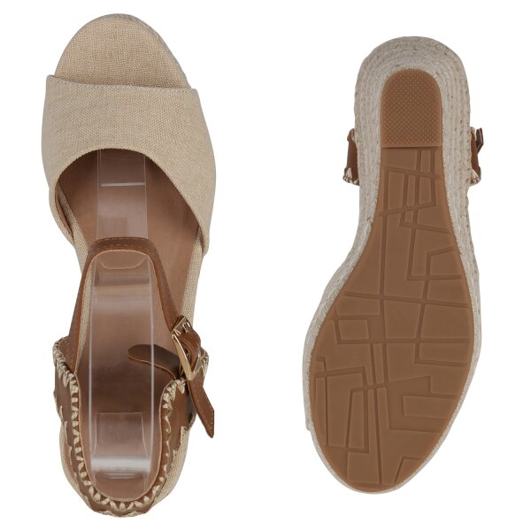 Stiefelparadies Damen Keilsandaletten in Beige Online Outlet