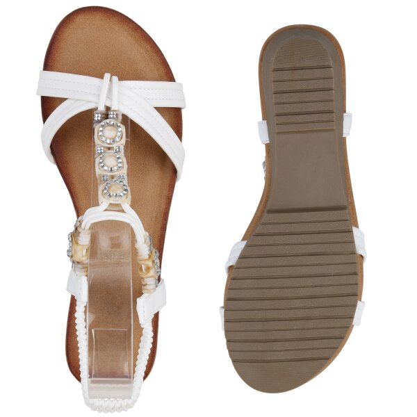 Stiefelparadies Damen Keilsandaletten in Weiss Neueste Stile