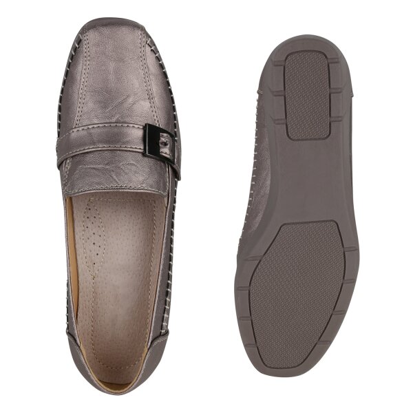 Stiefelparadies Damen Keilslippers in Bronze Metallic Bis zu 60% Rabatt