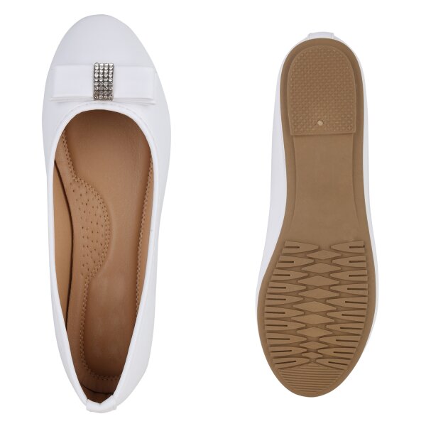 Stiefelparadies Damen Klassische Ballerinas in Weiss Sonderangebot der Fabrik