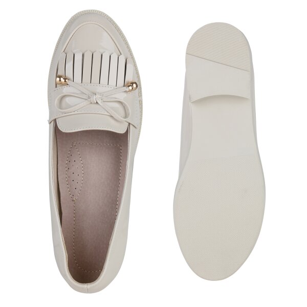 Stiefelparadies Damen Klassische Slippers in Beige Lack Super Rabatt