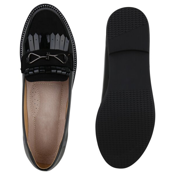 Stiefelparadies Damen Klassische Slippers in Schwarz Lack Riesige Rabatte