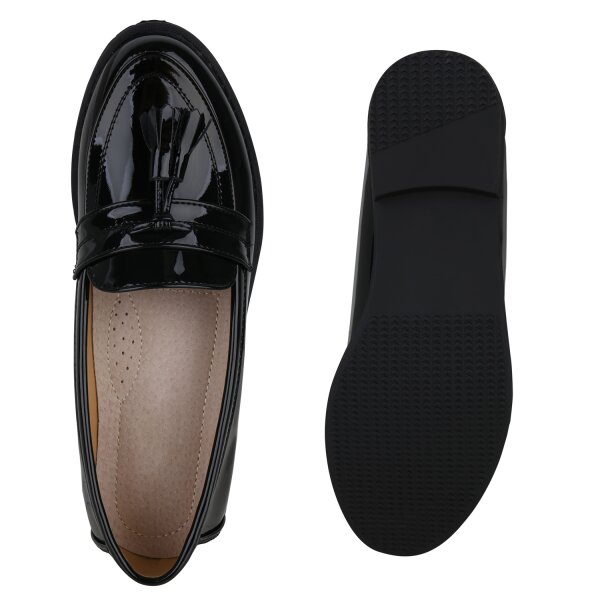 Stiefelparadies Damen Klassische Slippers in Schwarz Lack 50% Rabatt mit kostenlosem Versand