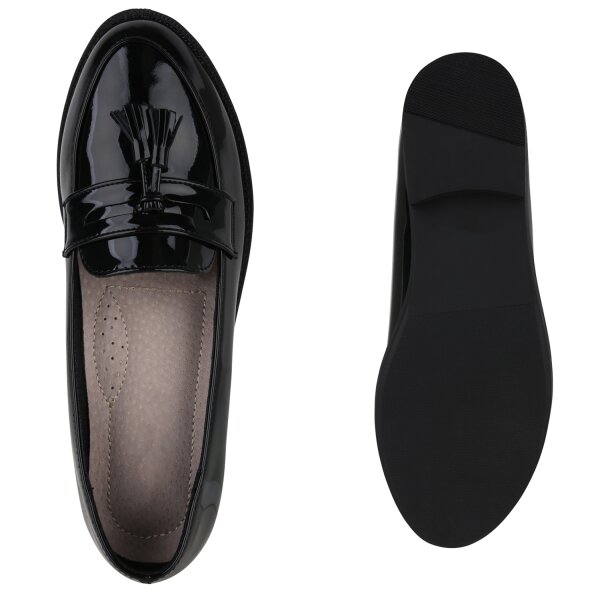 Stiefelparadies Damen Klassische Slippers in Schwarz Lack Clearance-Verkauf