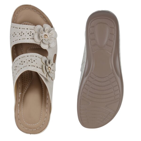 Stiefelparadies Damen Komfort Sandalen in Beige Kostenloser Versand international