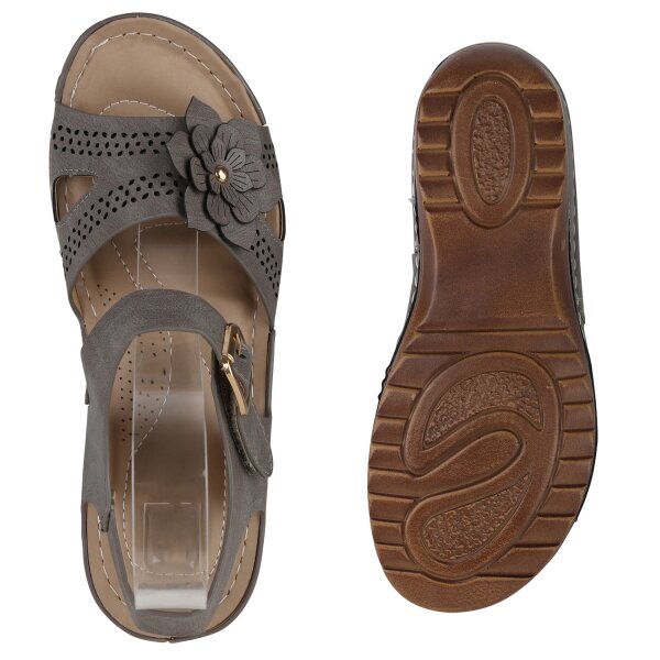 Stiefelparadies Damen Komfort Sandalen in Khaki Speichern exportieren