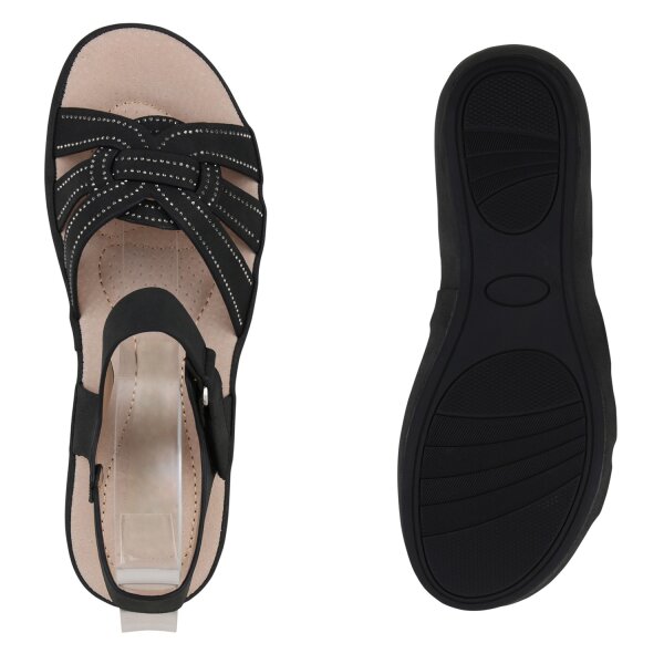 Stiefelparadies Damen Komfort Sandalen in Schwarz Black Friday Preise
