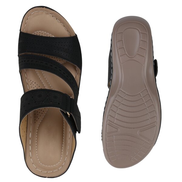 Stiefelparadies Damen Komfort Sandalen in Schwarz Im Verkauf
