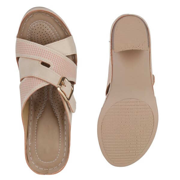 Stiefelparadies Damen Pantoletten in Beige Sonderangebot
