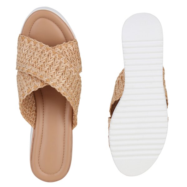 Stiefelparadies Damen Pantoletten in Beige Großer Ausverkauf