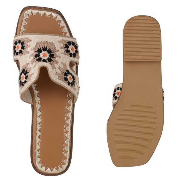 Stiefelparadies Damen Pantoletten in Beige Mehrfarbig Flash Sale