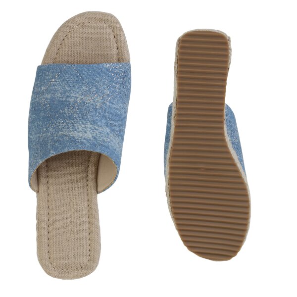 Stiefelparadies Damen Plateau Sandaletten in Blau Denim Große Rabatte