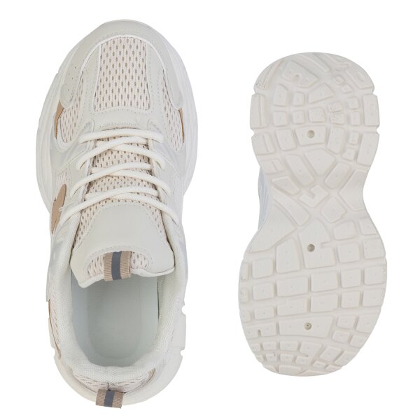Stiefelparadies Damen Plateau Sneaker in Creme Hellbraun VIP-Rabatte