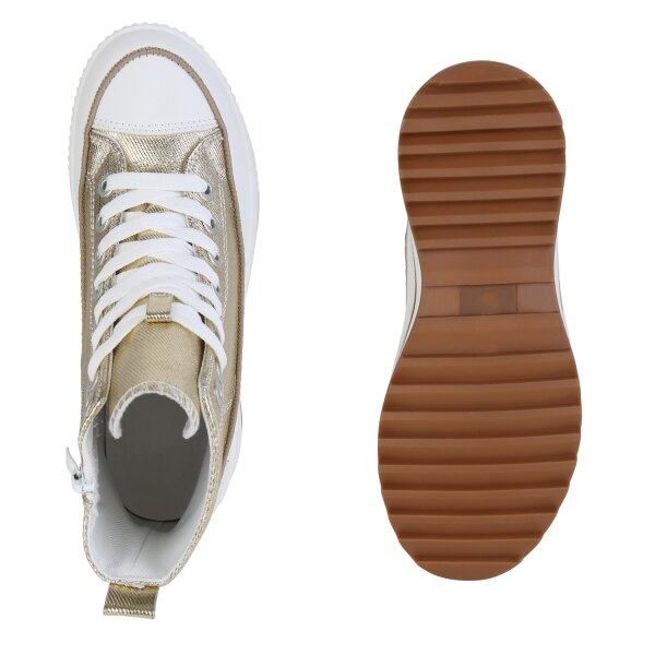 Stiefelparadies Damen Plateau Sneaker in Gold Tiefpreis