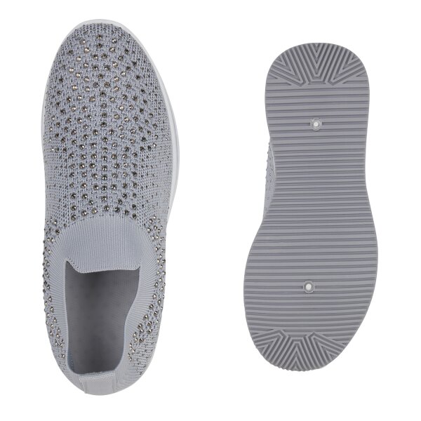 Stiefelparadies Damen Plateau Sneaker in Grau Super Sparpreis