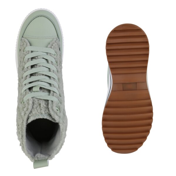 Stiefelparadies Damen Plateau Sneaker in Hellgrün Wochenangebot