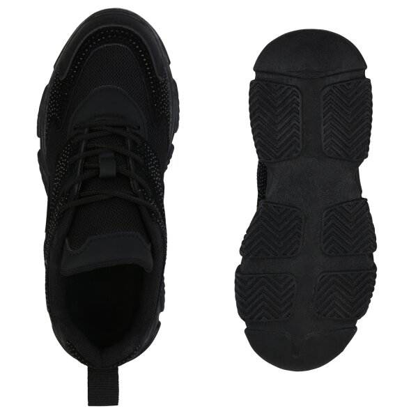 Stiefelparadies Damen Plateau Sneaker in Schwarz Kostenlose Rückgabe