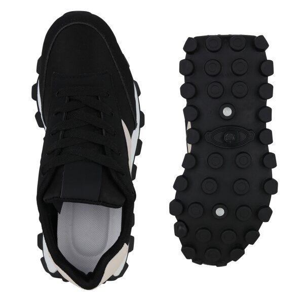 Stiefelparadies Damen Plateau Sneaker in Schwarz Begrenzte Freigabe