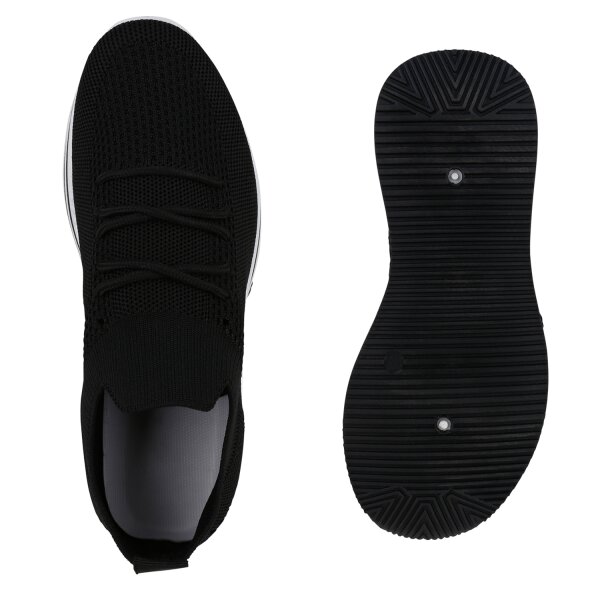 Stiefelparadies Damen Plateau Sneaker in Schwarz Letzte 3 Tage