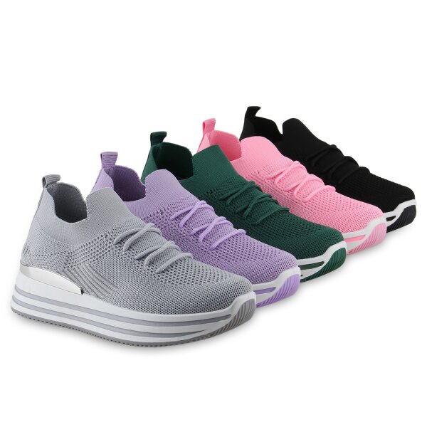 Stiefelparadies Damen Plateau Sneaker in Schwarz Letzte 3 Tage