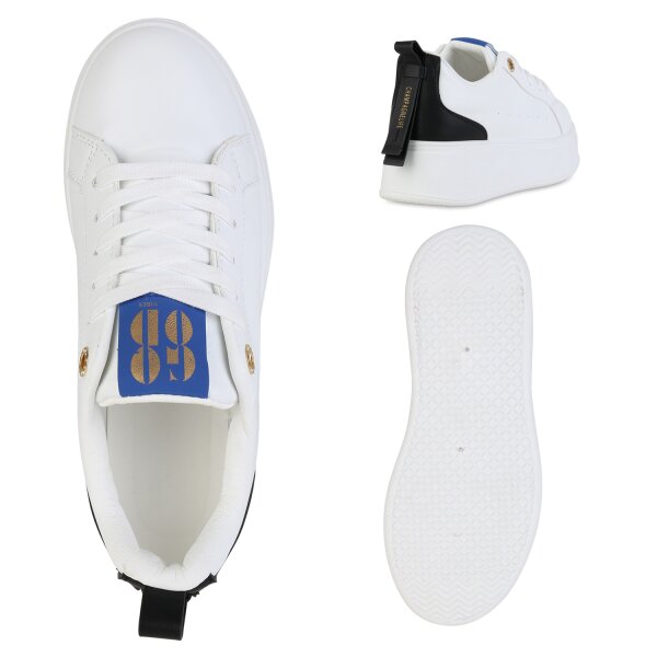 Stiefelparadies Damen Plateau Sneaker in Weiss Neueste Stile