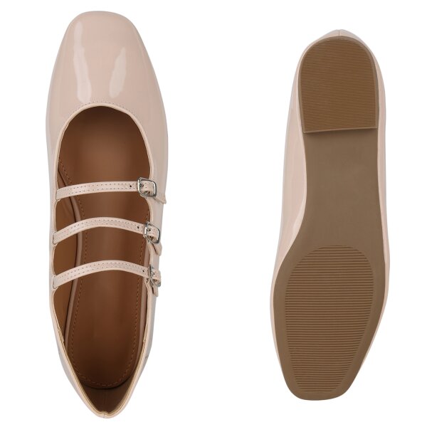 Stiefelparadies Damen Riemchenballerinas in Beige Lack Bis zu 65% Rabatt