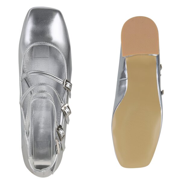 Stiefelparadies Damen Riemchenballerinas in Silber Nur für heute