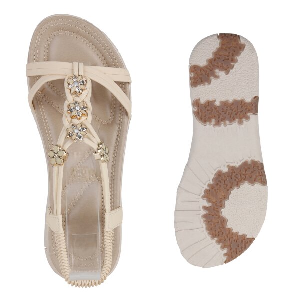Stiefelparadies Damen Riemchensandalen in Beige Sonderangebot der Fabrik