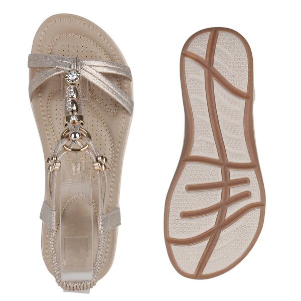 Stiefelparadies Damen Riemchensandalen in Gold Vierteljährliche Förderung