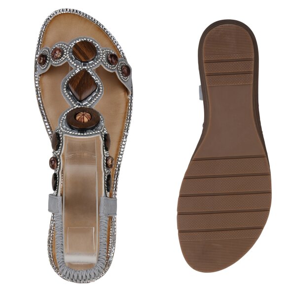 Stiefelparadies Damen Riemchensandalen in Grau Riesige Rabatte