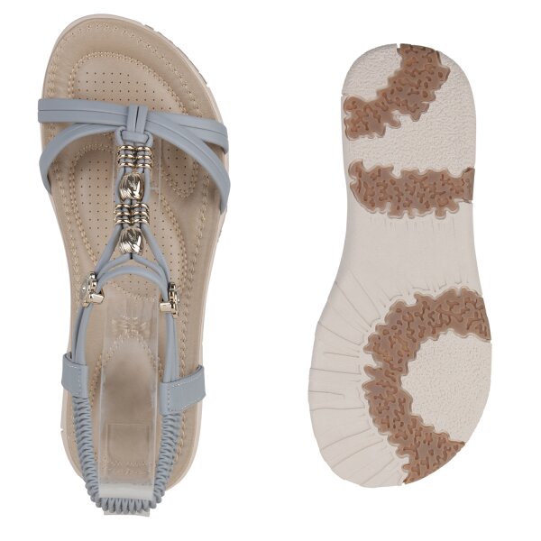 Stiefelparadies Damen Riemchensandalen in Grau 50% Rabatt mit kostenlosem Versand