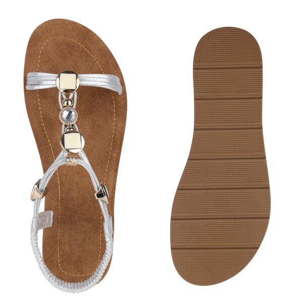 Stiefelparadies Damen Riemchensandalen in Silber 50% Rabatt für begrenzte Zeit